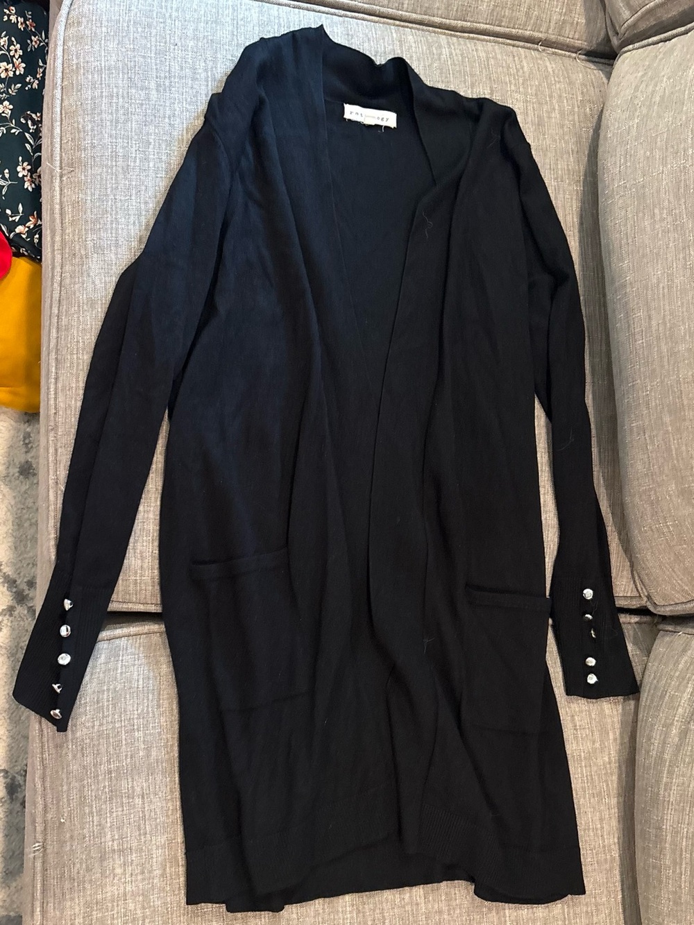 Long Black Open-Front Women's Cardigan with Button Cuffs